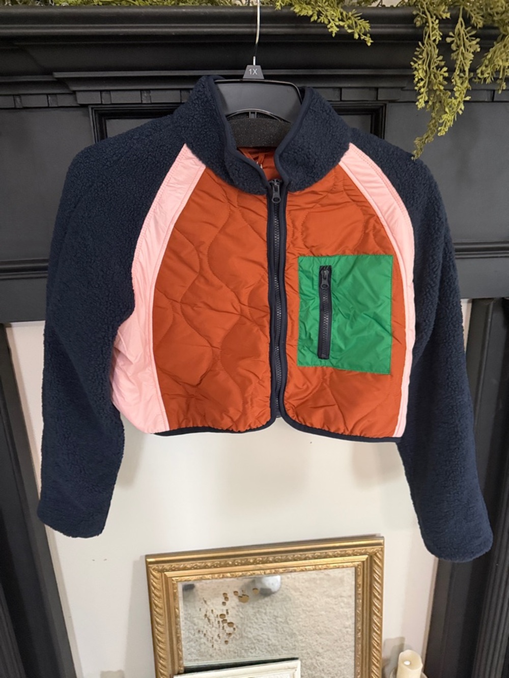 Women’s Colorblock Quilted & Fleece Jacket - Navy, Rust & Pink